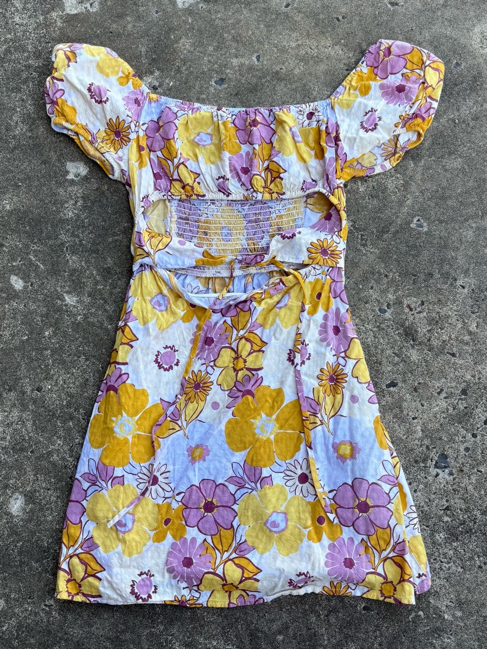 wild fable Yellow & Purple Floral Off-Shoulder Dress